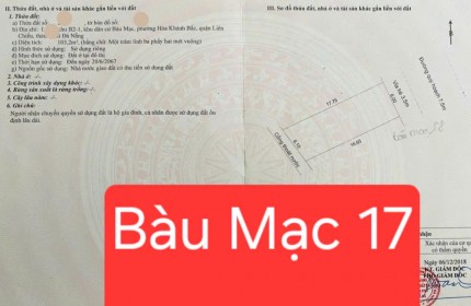 Bán đất 1 Cặp DT 213m2 đường Bàu Mạc 17 - trục thông kinh doanh đng 7,5m